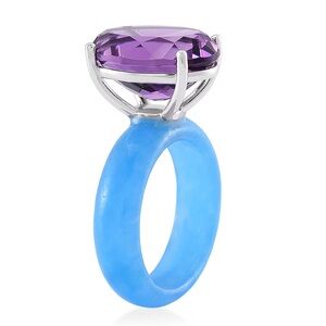 AFRICAN AMETHYST AND BLUE JADE RING STERLING SILVER SIZE 8